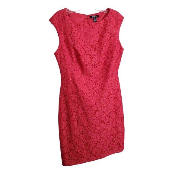 Chaps Dresses & Skirts - Chaps Size 10P 10 Petite Dress Cap Sleeve Floral Lace Overlay Zip Shift Pink